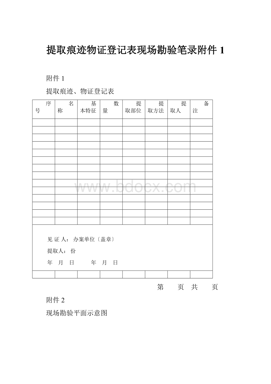 提取痕迹物证登记表现场勘验笔录附件1.docx