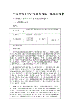 中国钢铁工业产品开发市场开拓奖申报书.docx