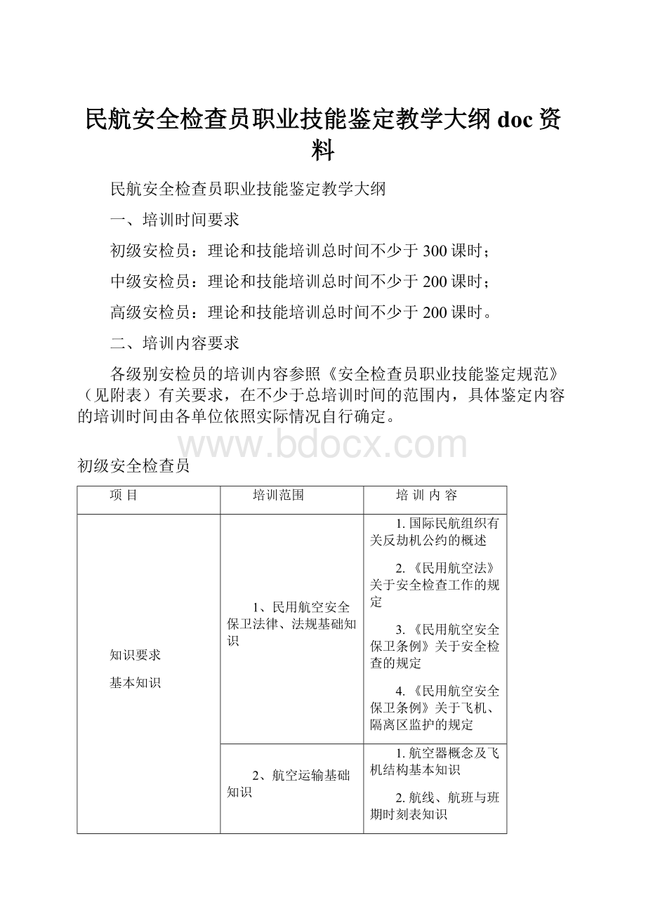 民航安全检查员职业技能鉴定教学大纲doc资料.docx