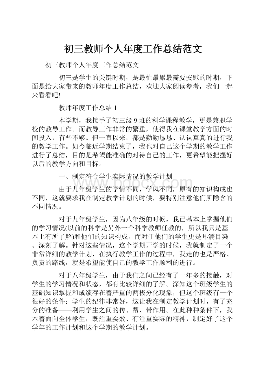 初三教师个人年度工作总结范文.docx