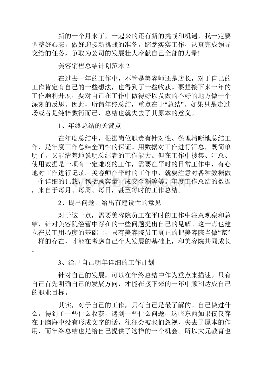 美容销售总结计划范本.docx_第2页