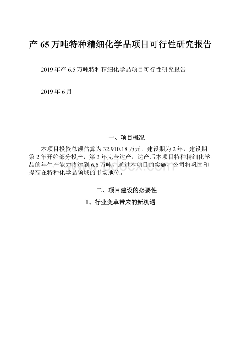 产65万吨特种精细化学品项目可行性研究报告.docx