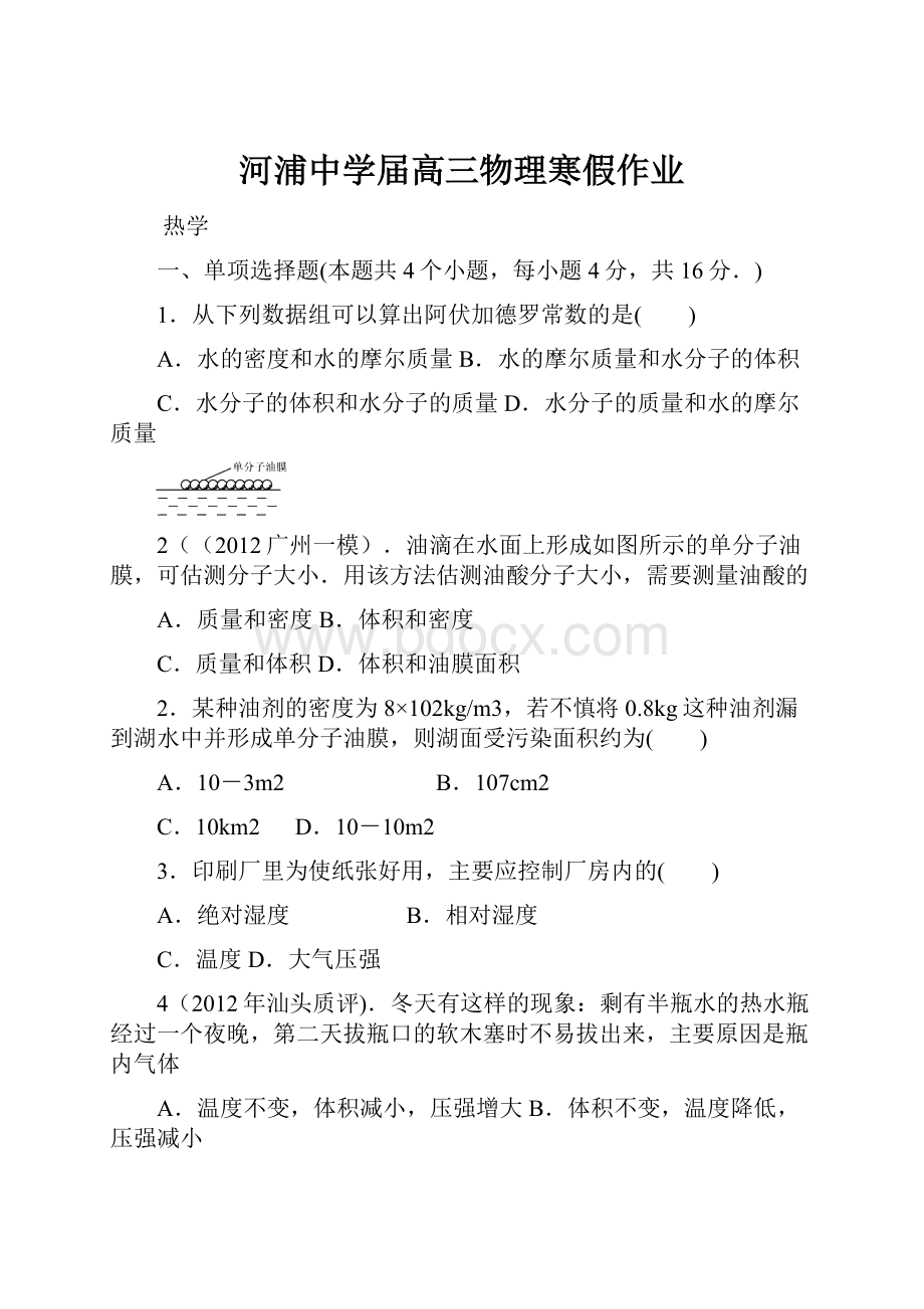 河浦中学届高三物理寒假作业.docx_第1页