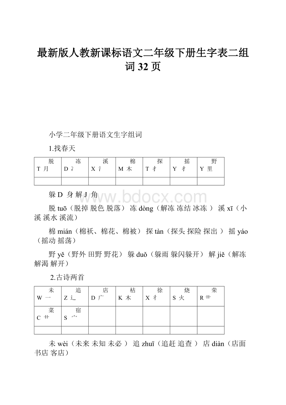 最新版人教新课标语文二年级下册生字表二组词 32页.docx