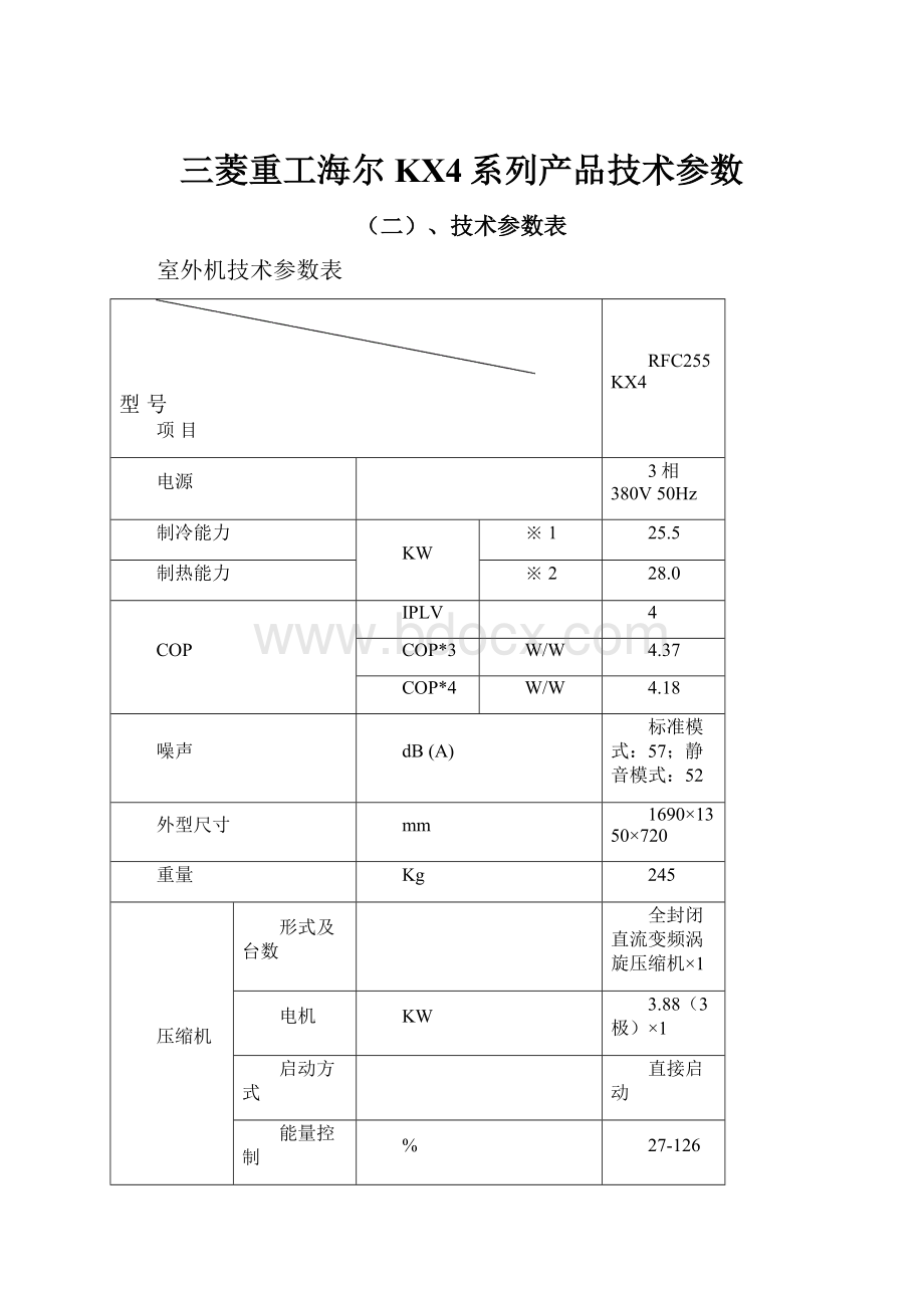 三菱重工海尔KX4系列产品技术参数.docx_第1页