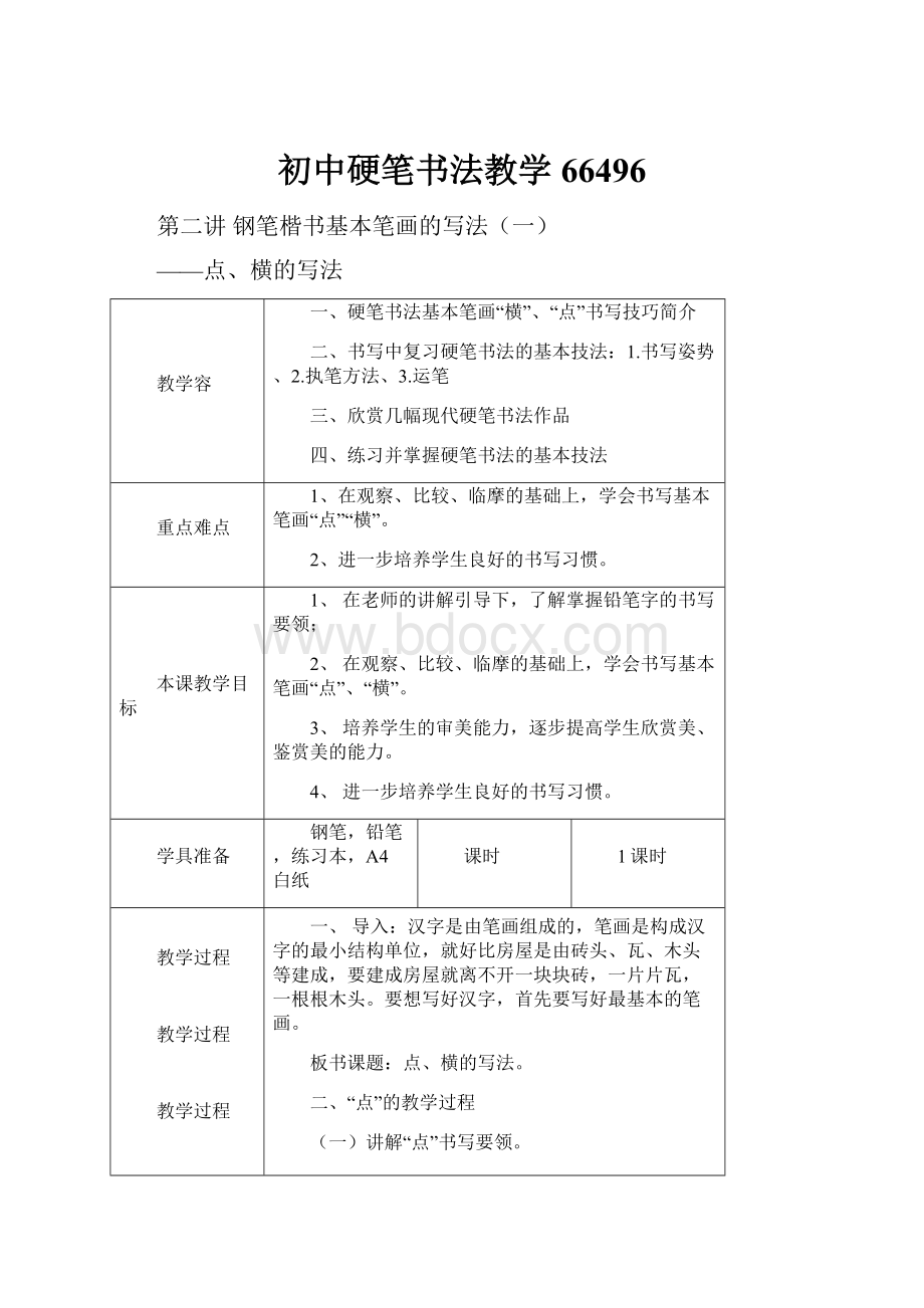 初中硬笔书法教学66496.docx_第1页