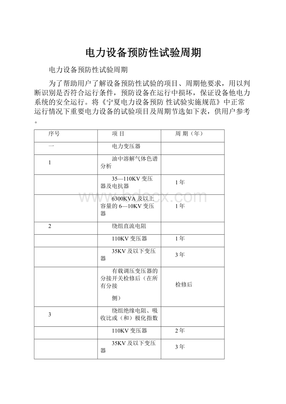 电力设备预防性试验周期.docx_第1页