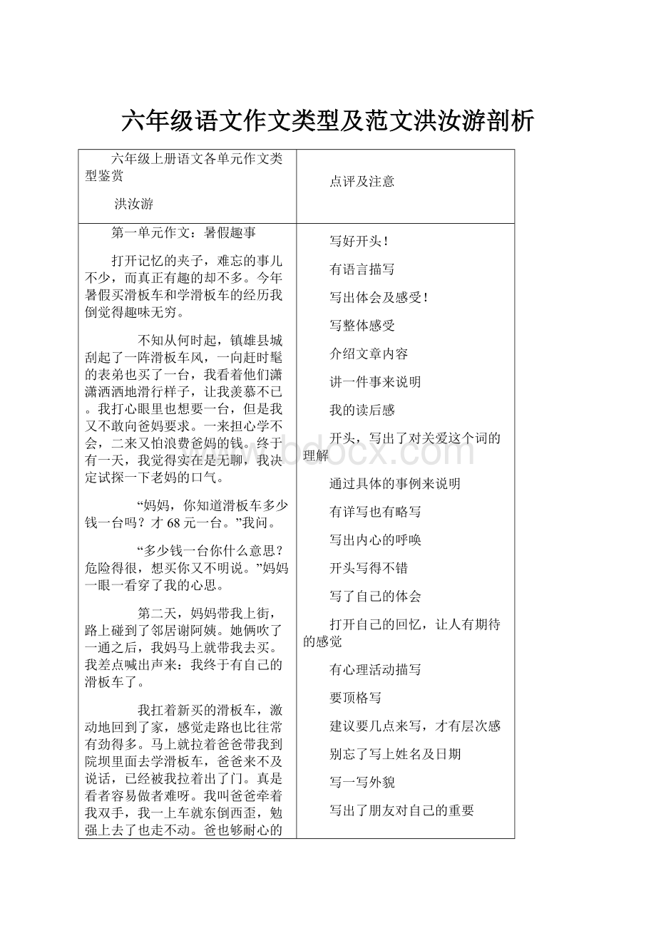 六年级语文作文类型及范文洪汝游剖析.docx_第1页