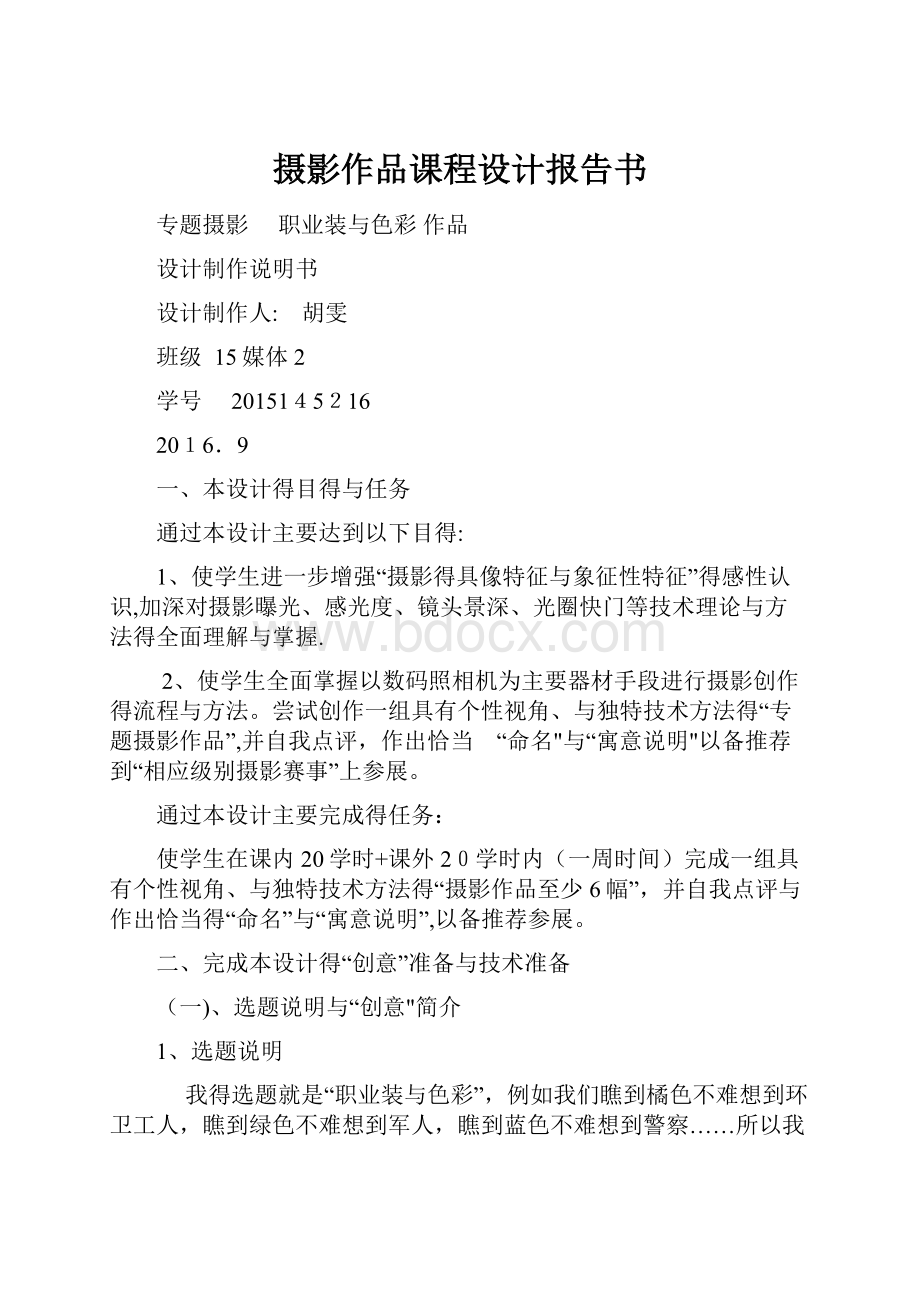 摄影作品课程设计报告书.docx