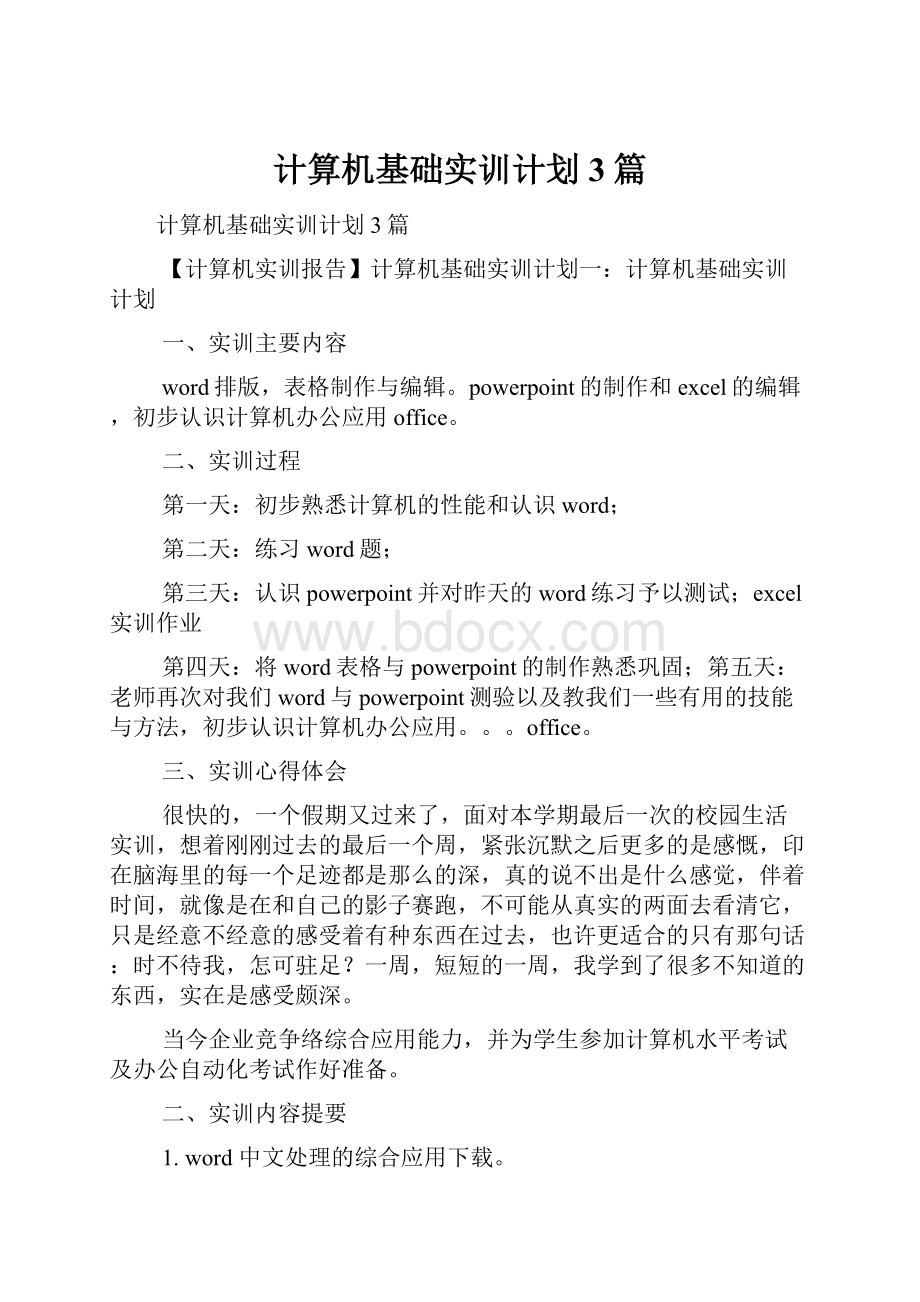 计算机基础实训计划3篇.docx