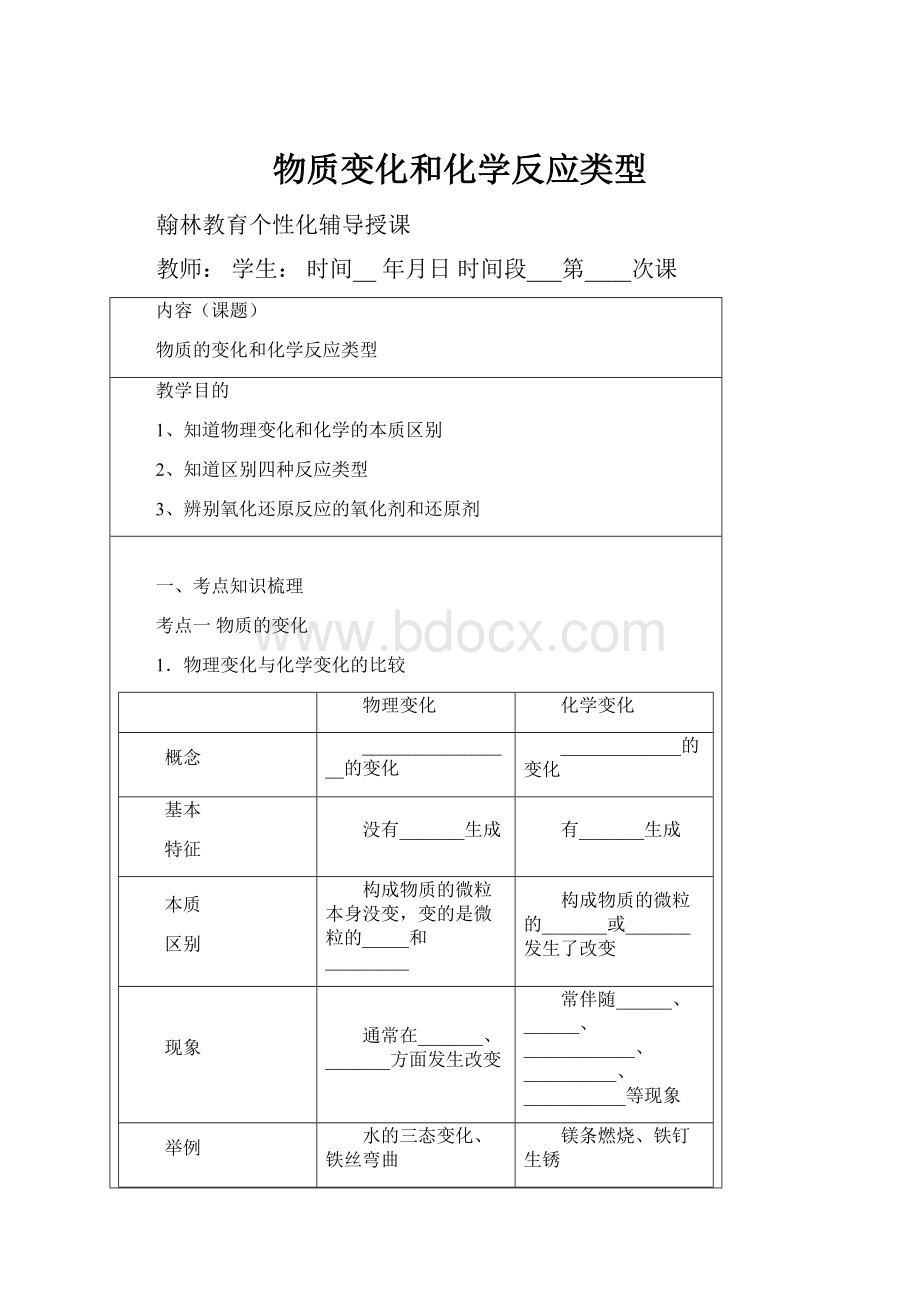 物质变化和化学反应类型.docx