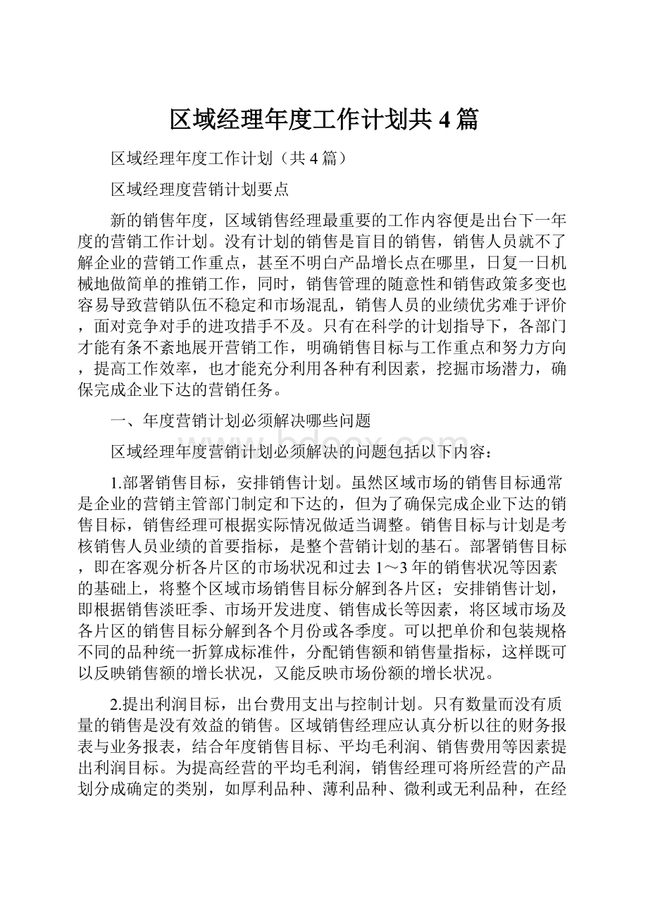 区域经理年度工作计划共4篇.docx