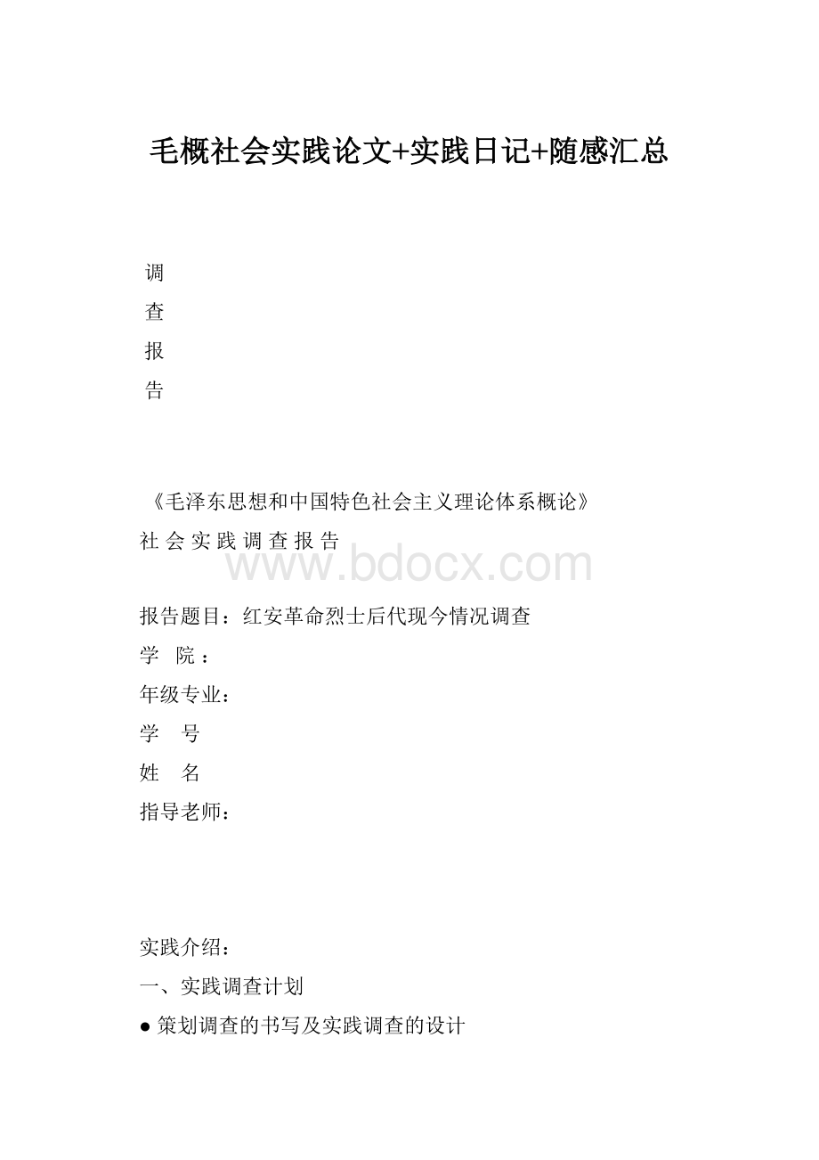 毛概社会实践论文+实践日记+随感汇总.docx