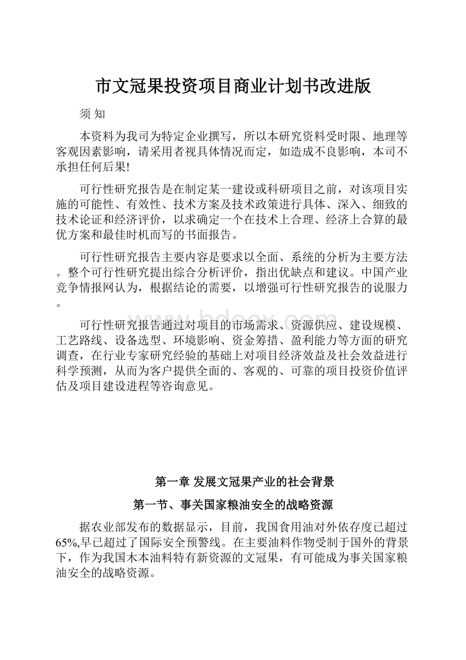 市文冠果投资项目商业计划书改进版.docx_第1页