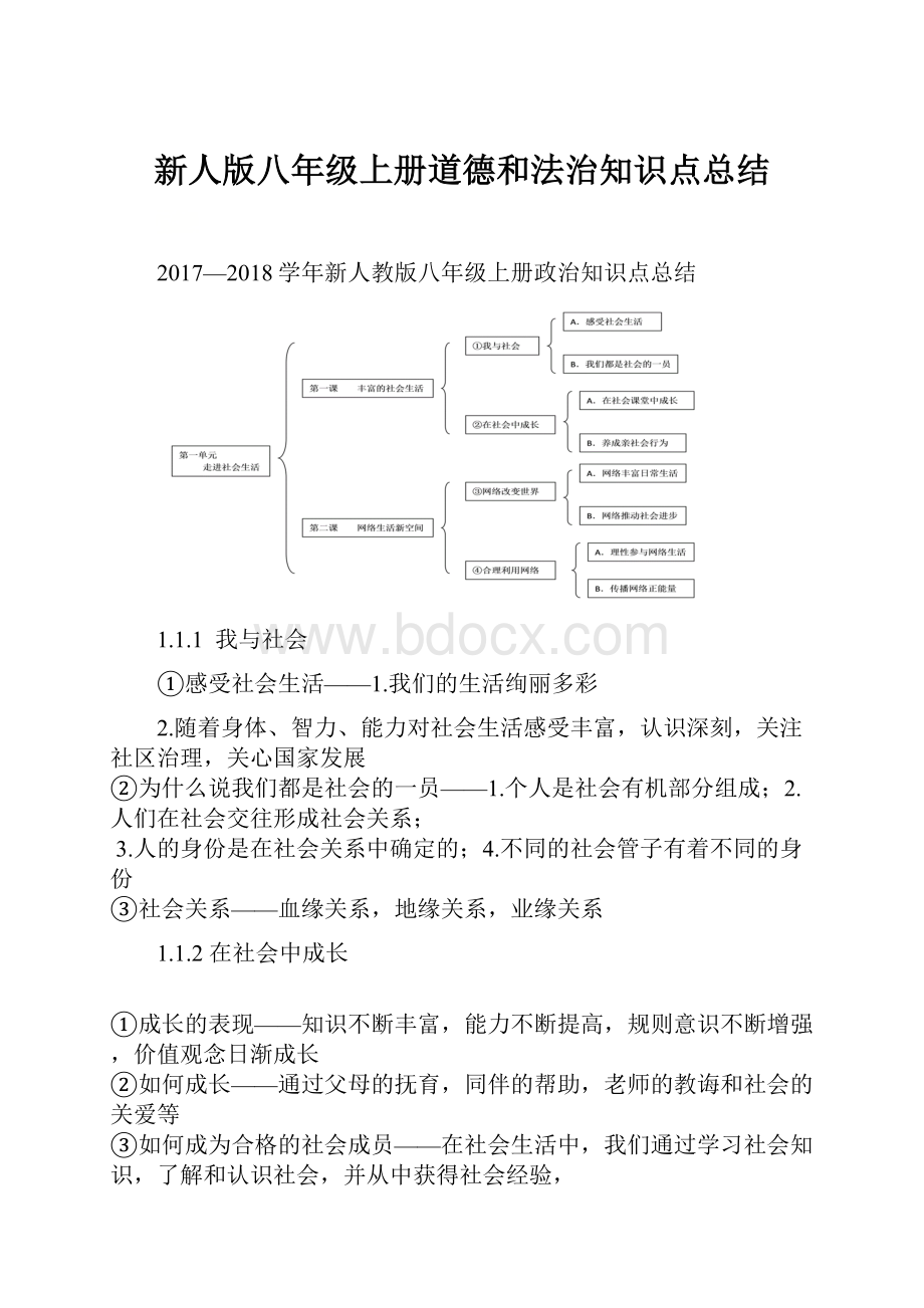 新人版八年级上册道德和法治知识点总结.docx