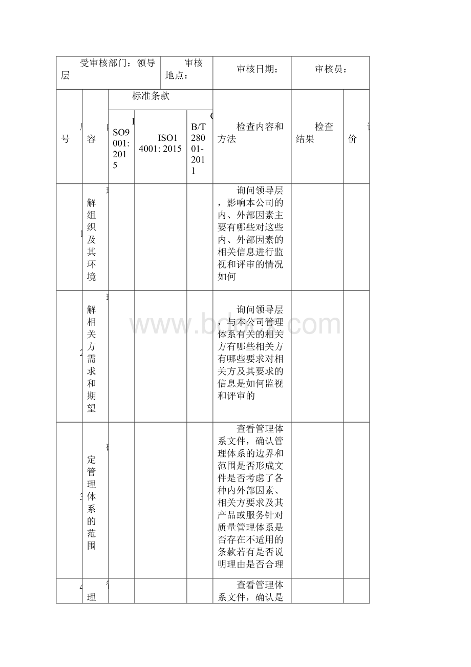 版三标一体化管理体系内审检查表.docx_第2页