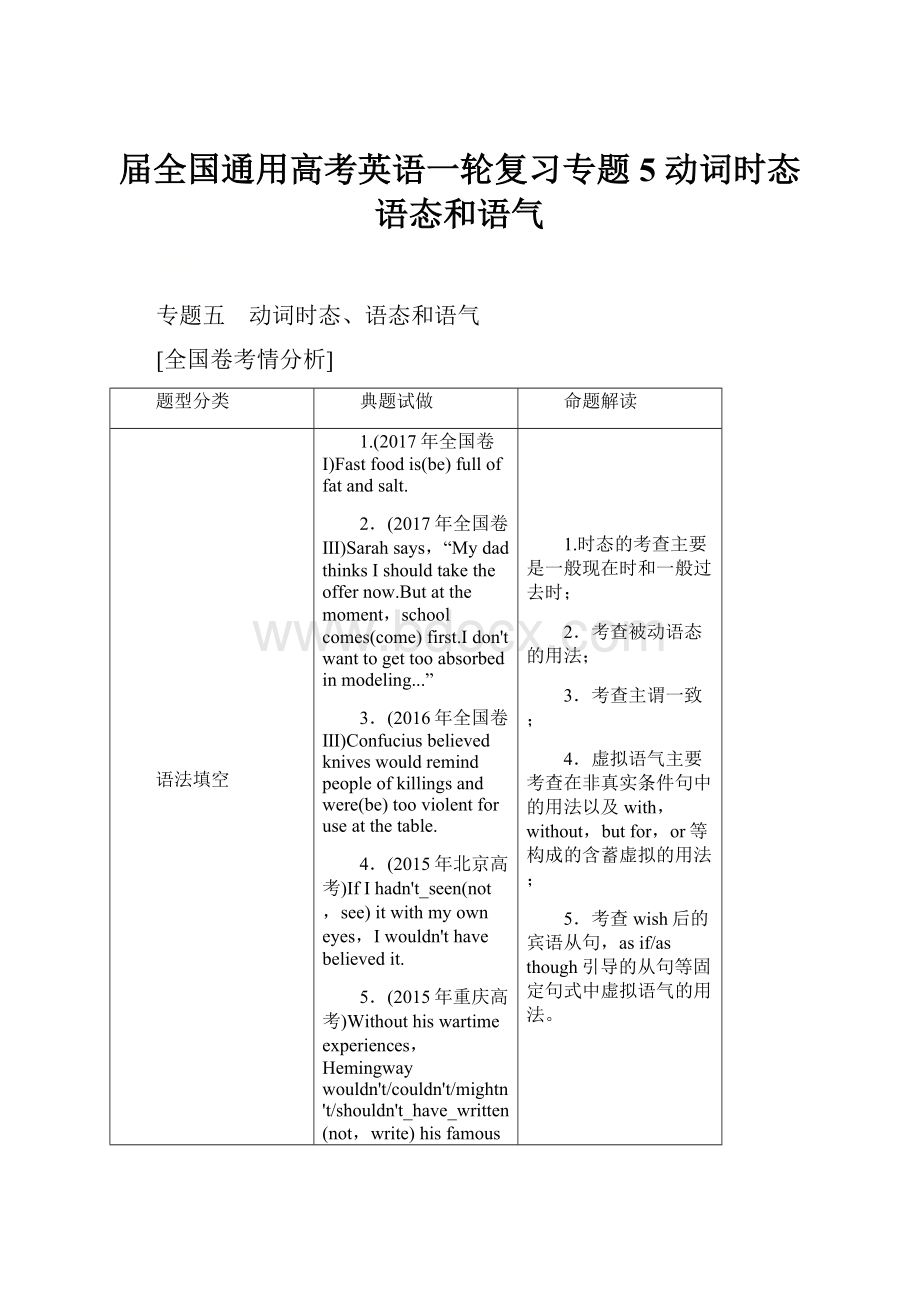 届全国通用高考英语一轮复习专题5 动词时态语态和语气.docx_第1页