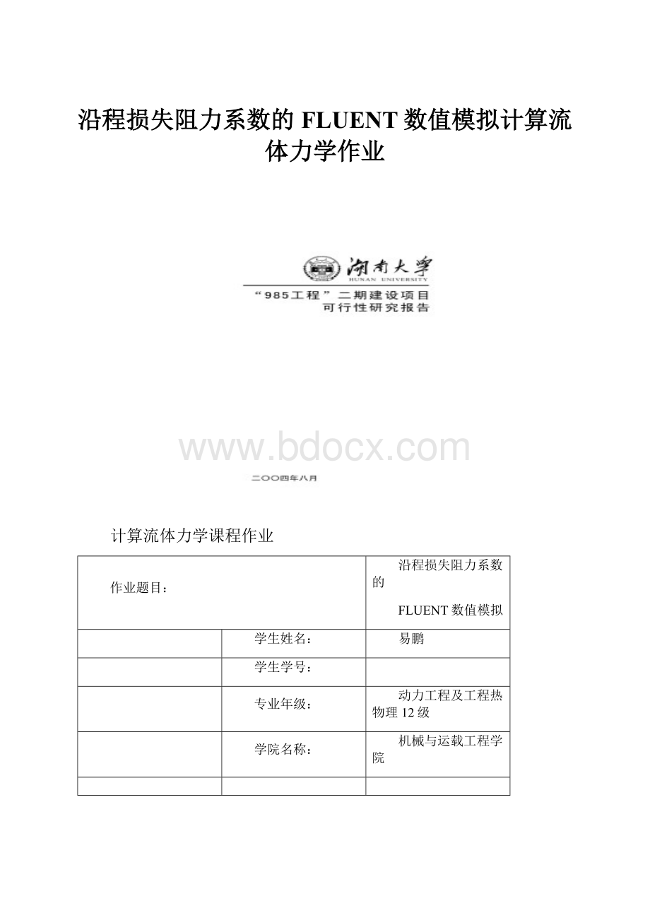 沿程损失阻力系数的FLUENT数值模拟计算流体力学作业.docx