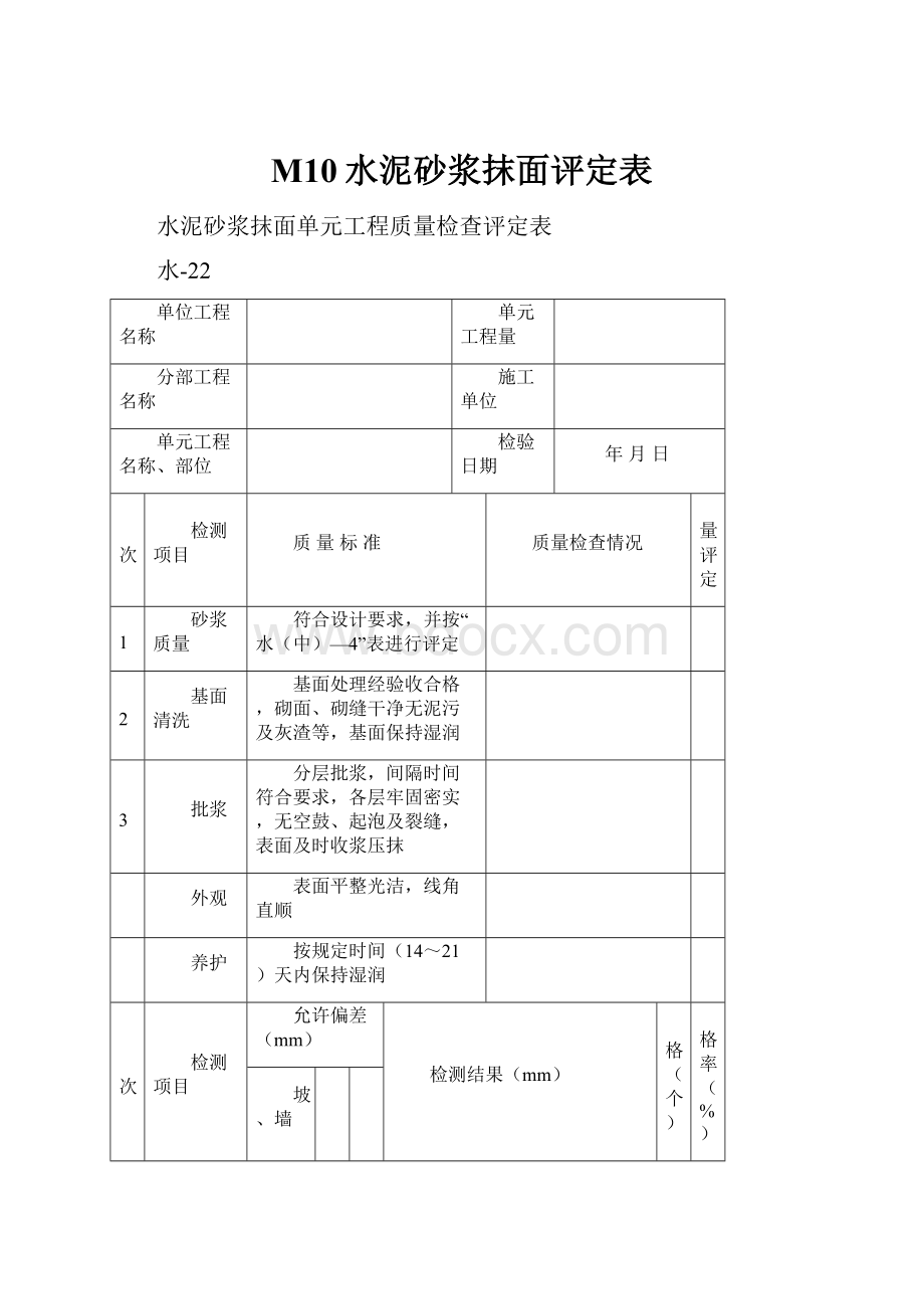 M10水泥砂浆抹面评定表.docx