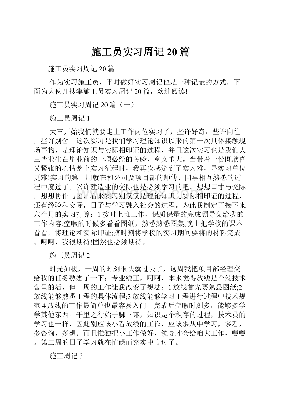 施工员实习周记20篇.docx