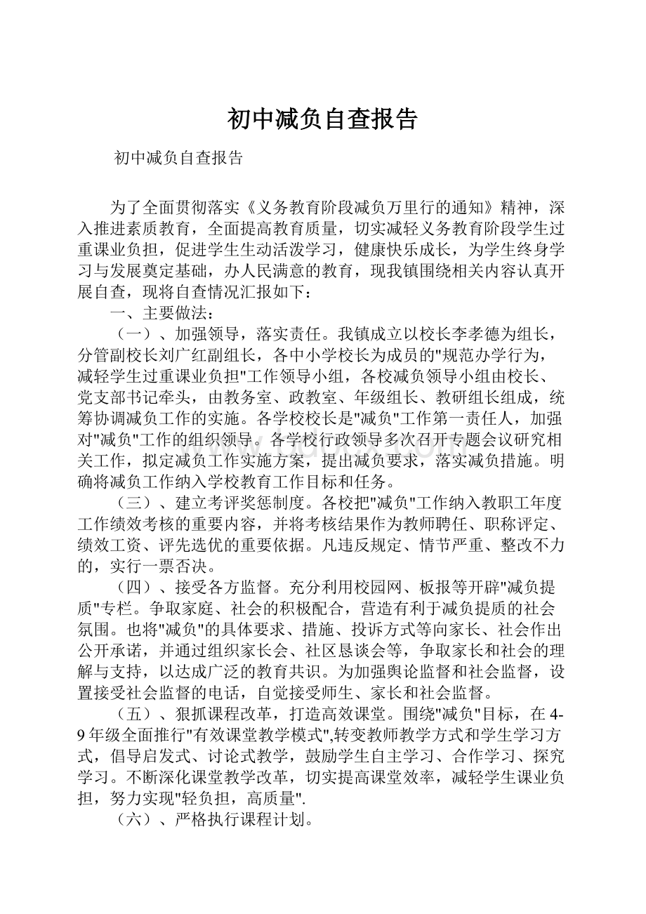 初中减负自查报告.docx