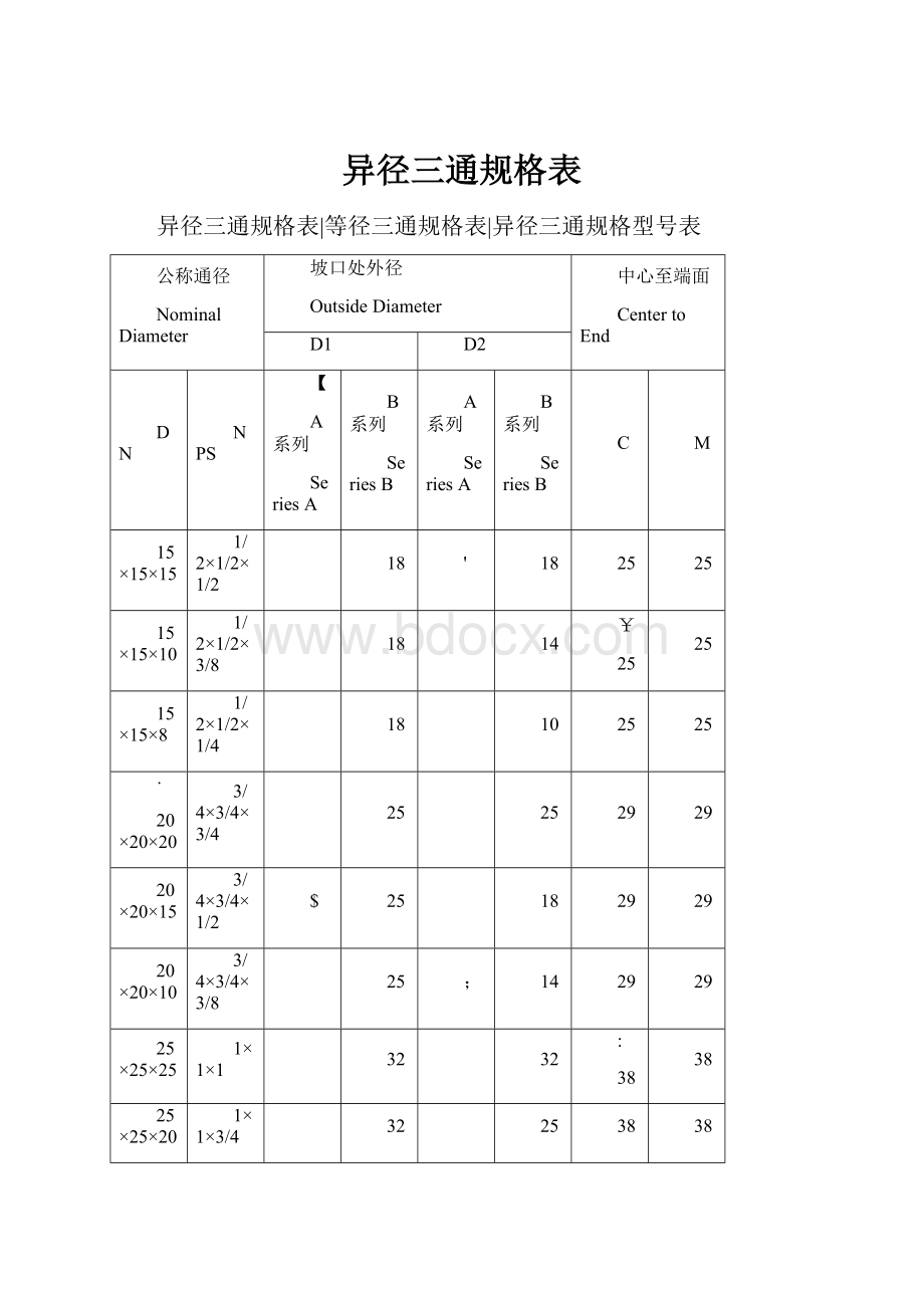 异径三通规格表.docx