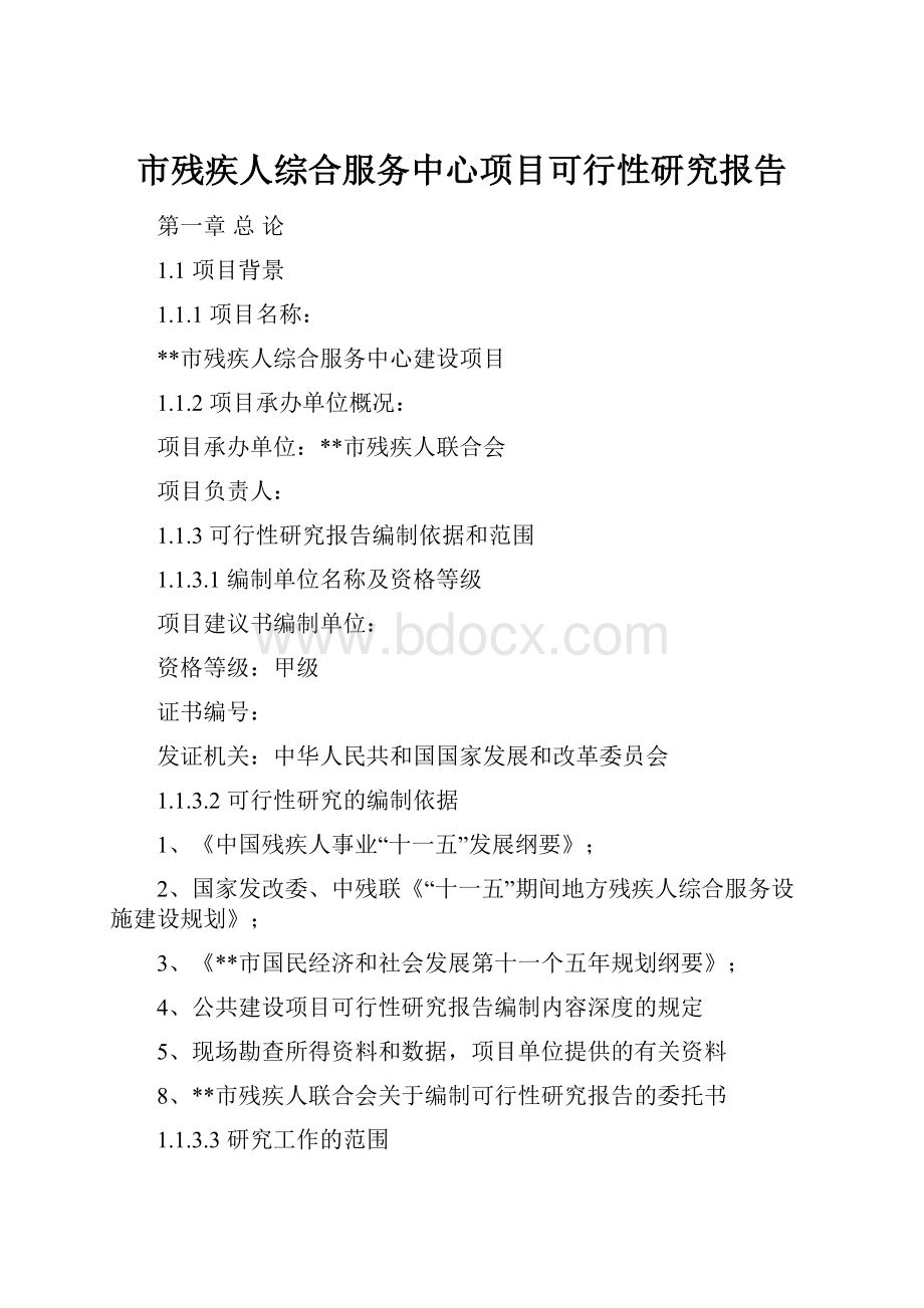 市残疾人综合服务中心项目可行性研究报告.docx_第1页