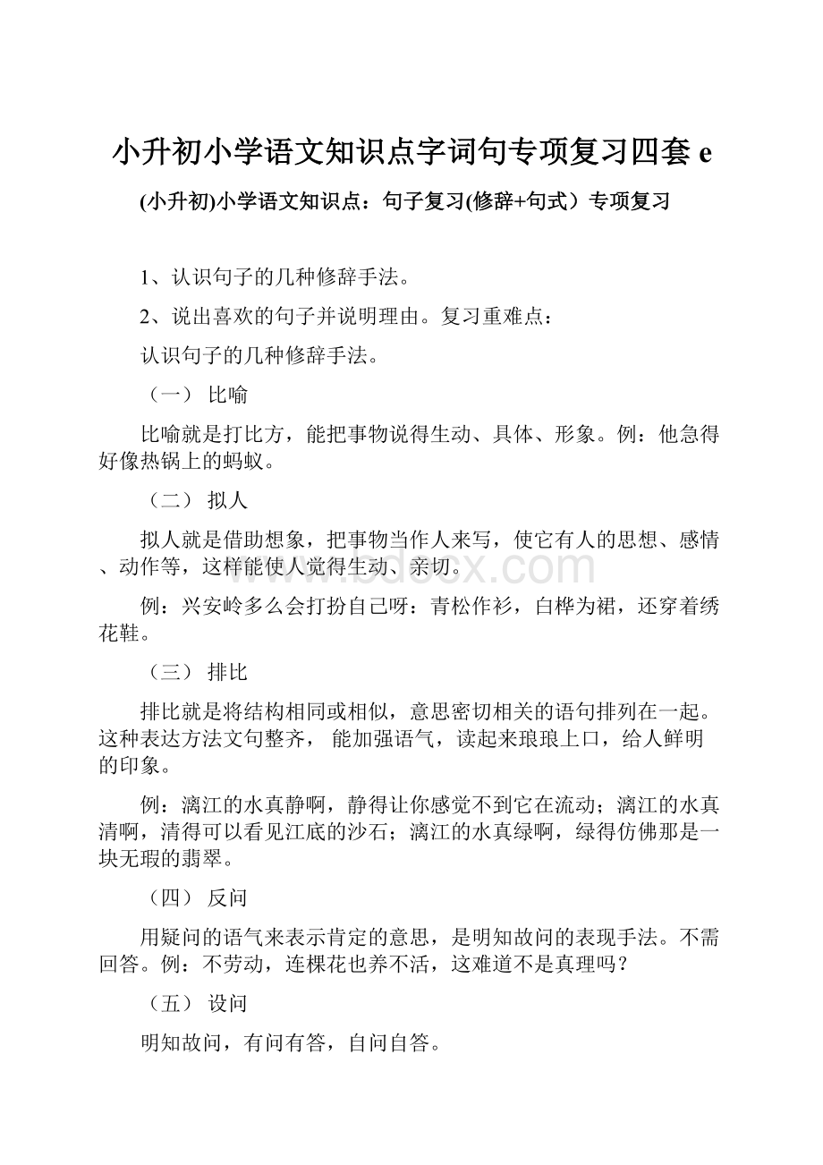 小升初小学语文知识点字词句专项复习四套e.docx