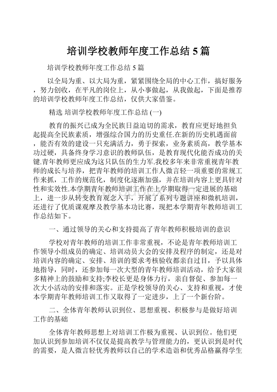 培训学校教师年度工作总结5篇.docx