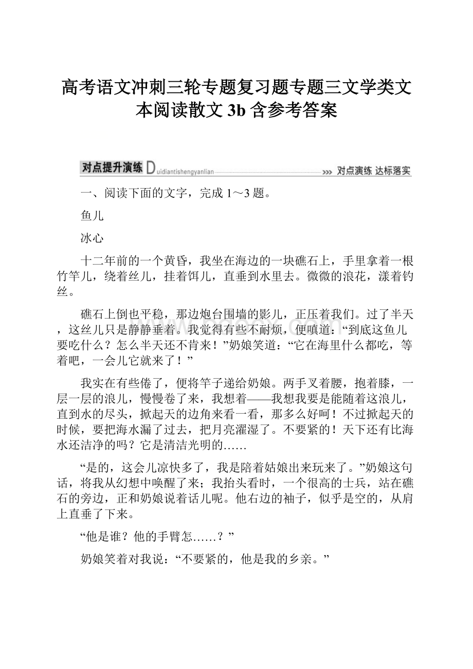 高考语文冲刺三轮专题复习题专题三文学类文本阅读散文3b含参考答案.docx