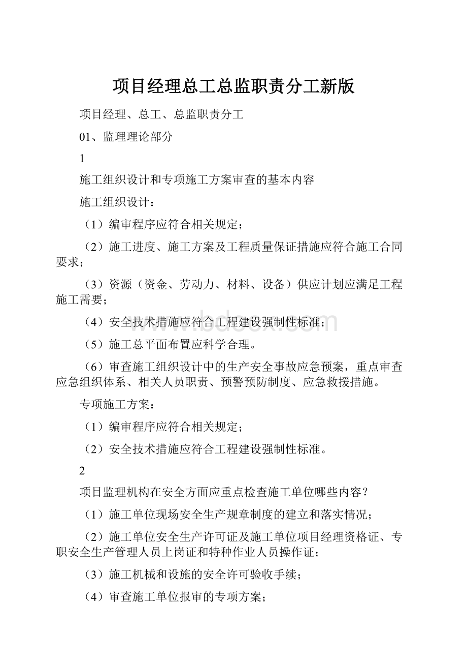 项目经理总工总监职责分工新版.docx_第1页