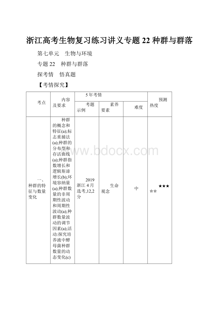 浙江高考生物复习练习讲义专题22 种群与群落.docx