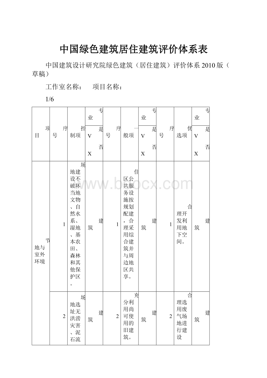 中国绿色建筑居住建筑评价体系表.docx