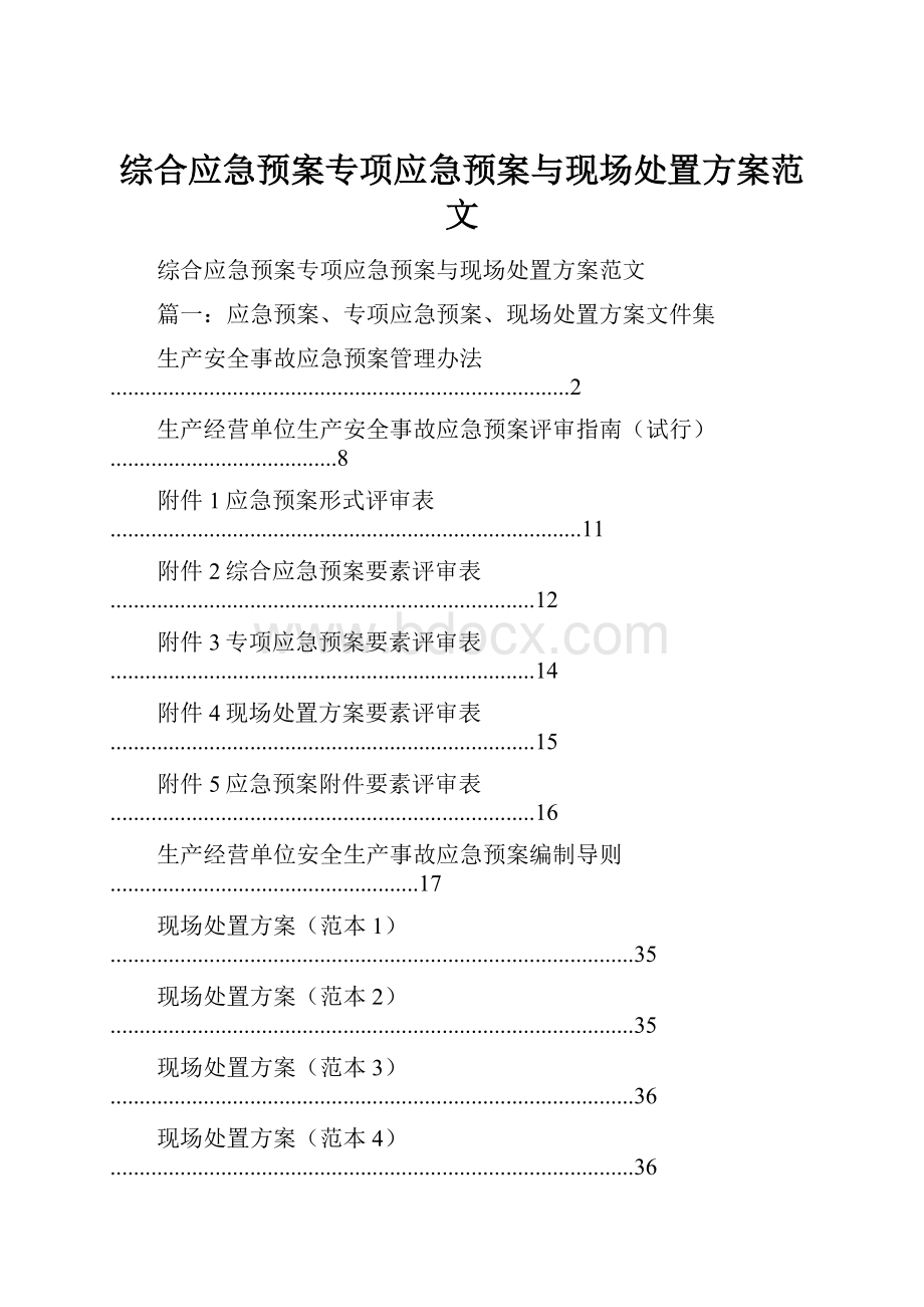 综合应急预案专项应急预案与现场处置方案范文.docx_第1页