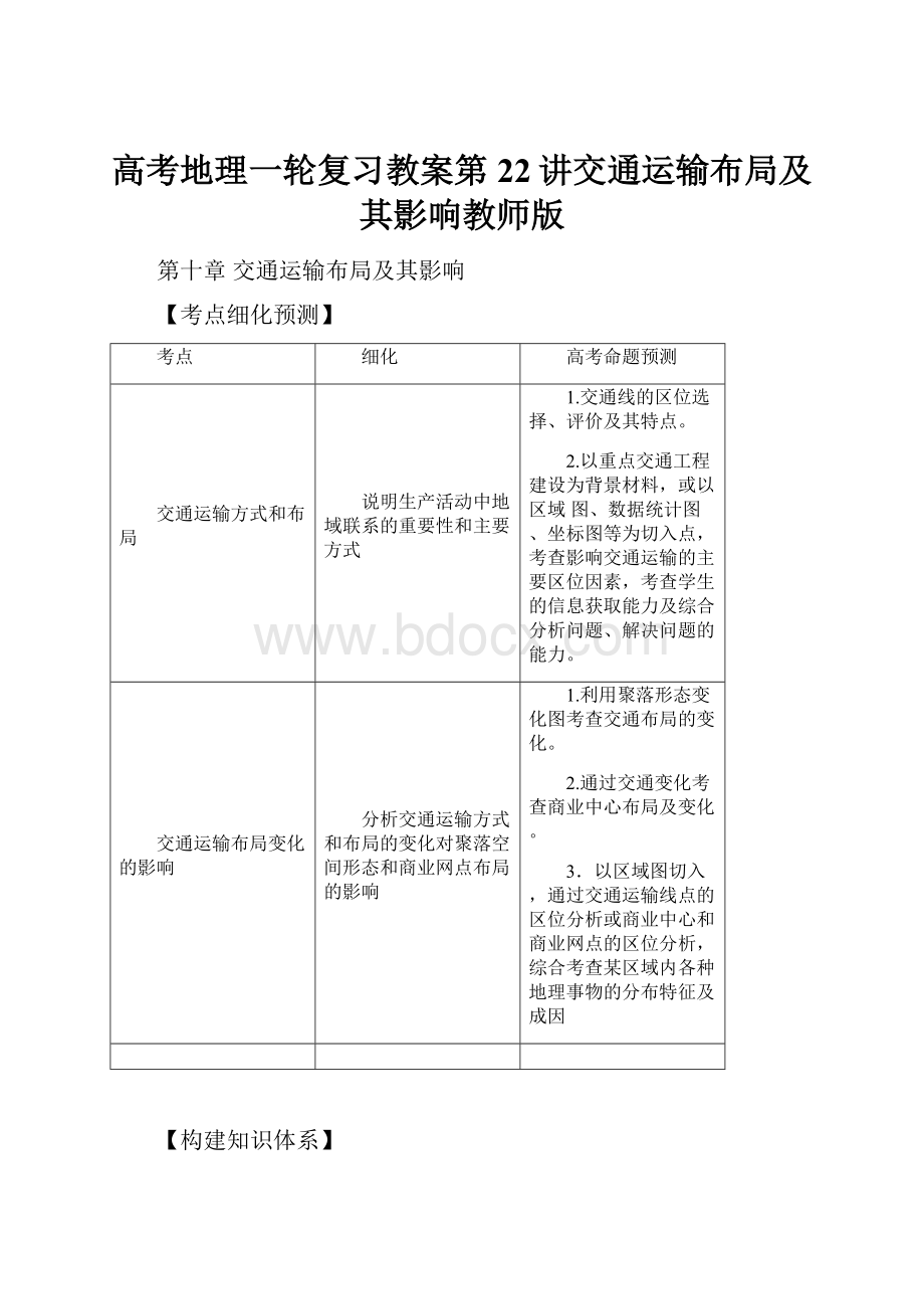 高考地理一轮复习教案第22讲交通运输布局及其影响教师版.docx_第1页