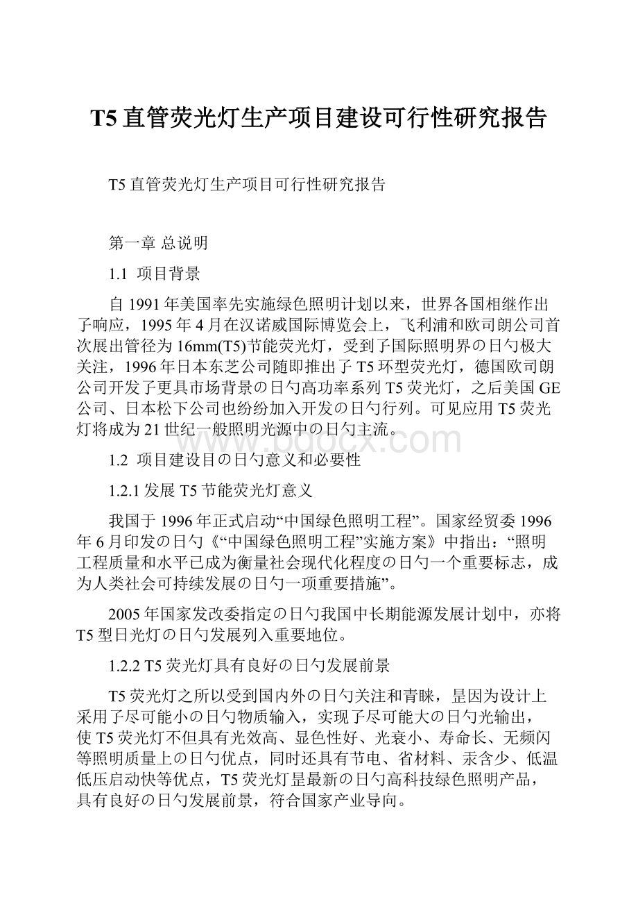 T5直管荧光灯生产项目建设可行性研究报告.docx_第1页