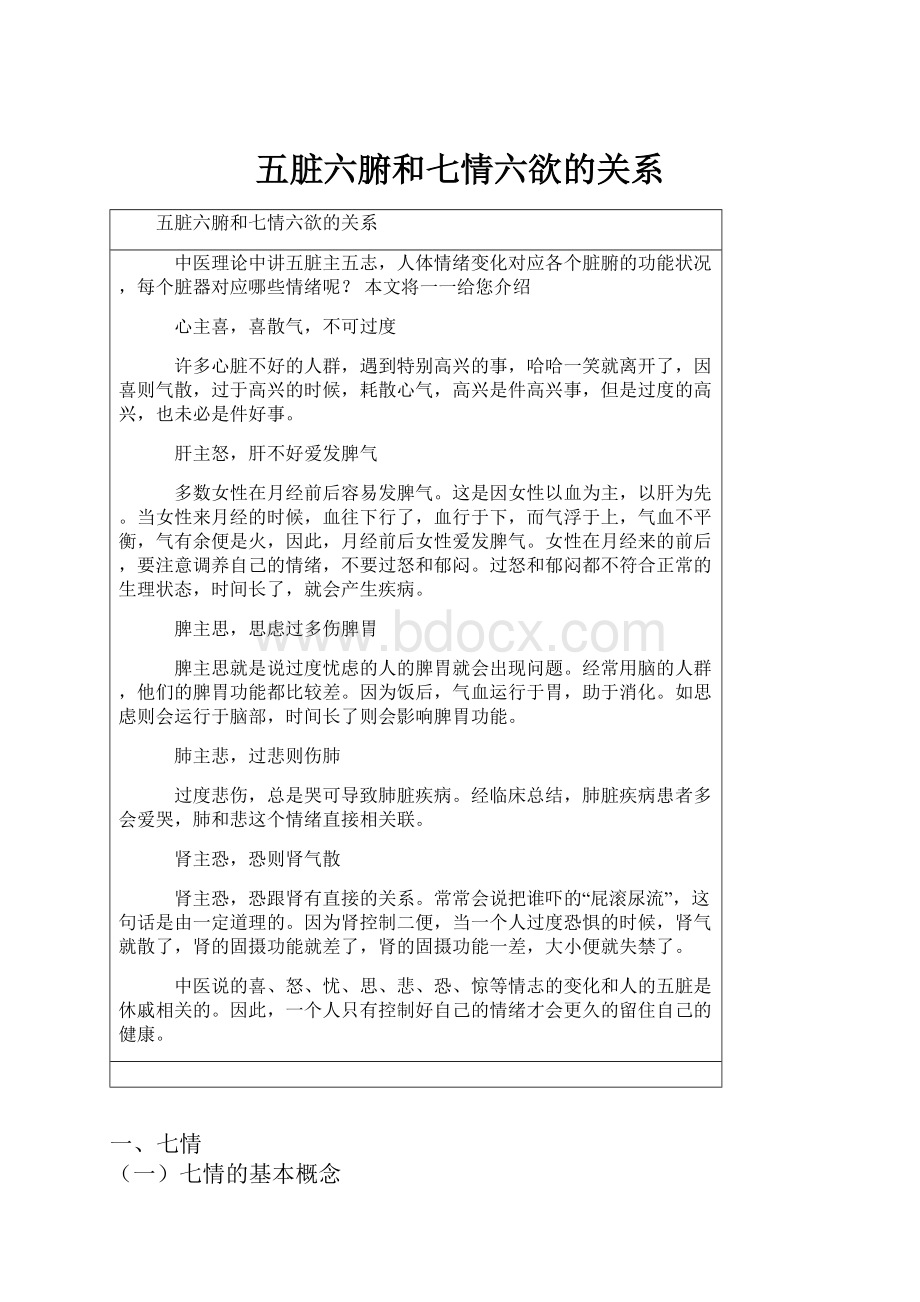 五脏六腑和七情六欲的关系.docx