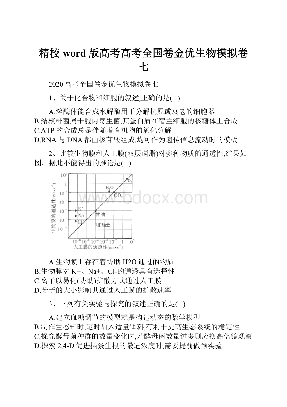 精校word版高考高考全国卷金优生物模拟卷七.docx_第1页