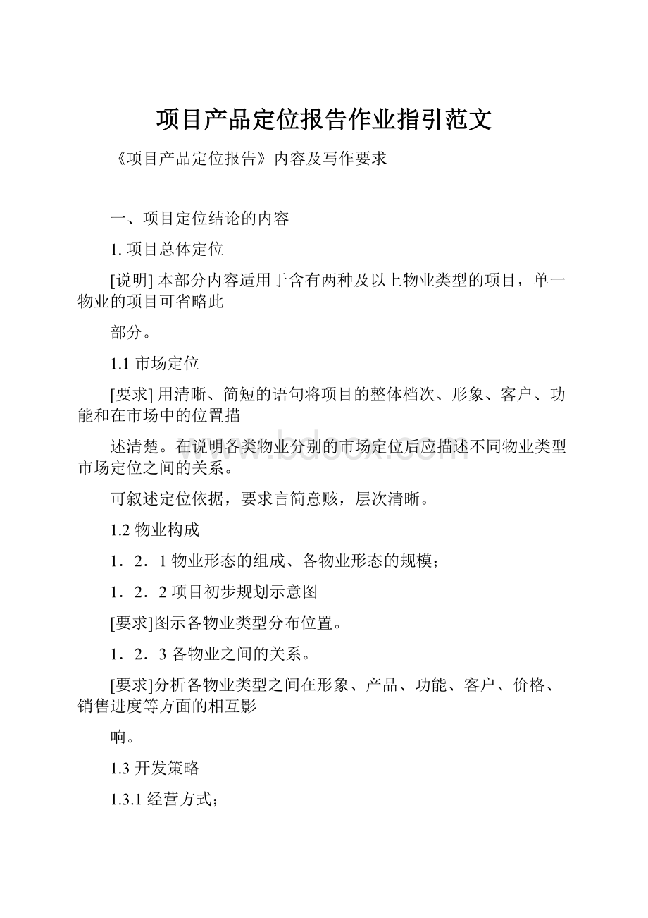 项目产品定位报告作业指引范文.docx