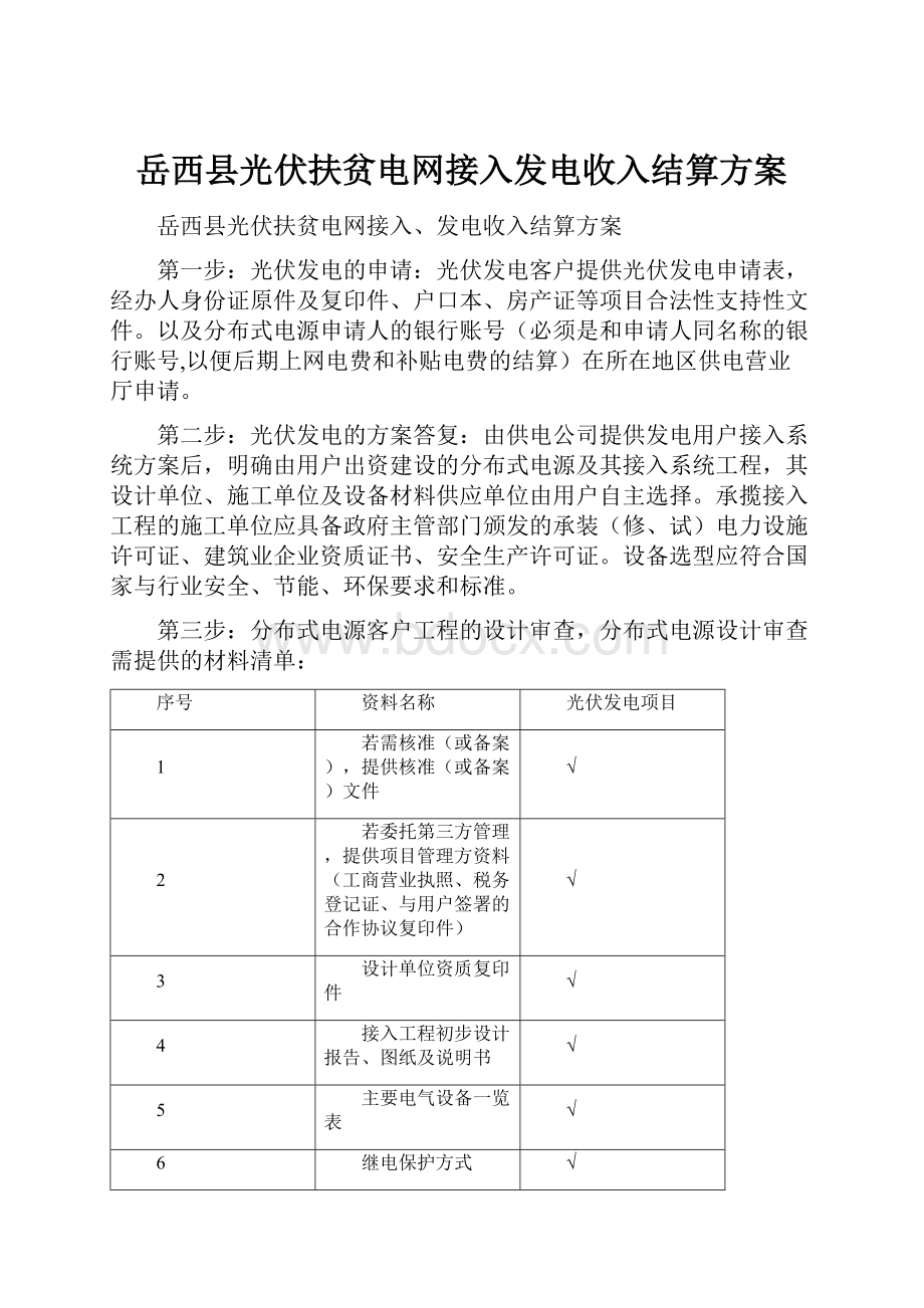 岳西县光伏扶贫电网接入发电收入结算方案.docx