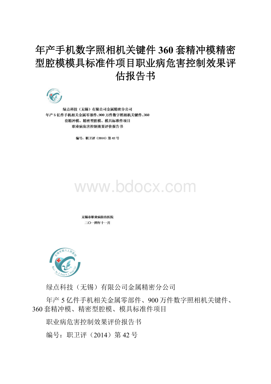 年产手机数字照相机关键件360套精冲模精密型腔模模具标准件项目职业病危害控制效果评估报告书.docx