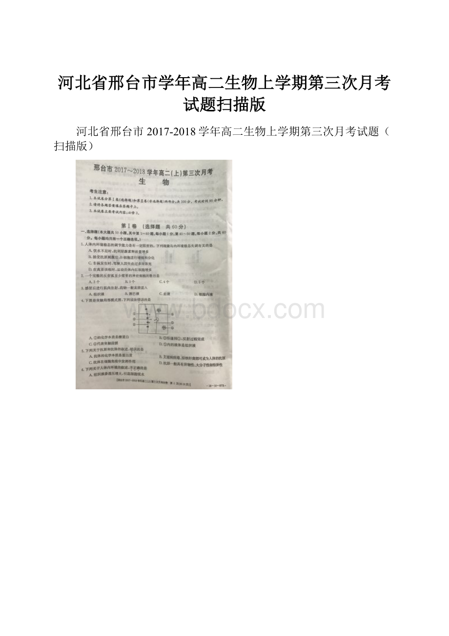 河北省邢台市学年高二生物上学期第三次月考试题扫描版.docx