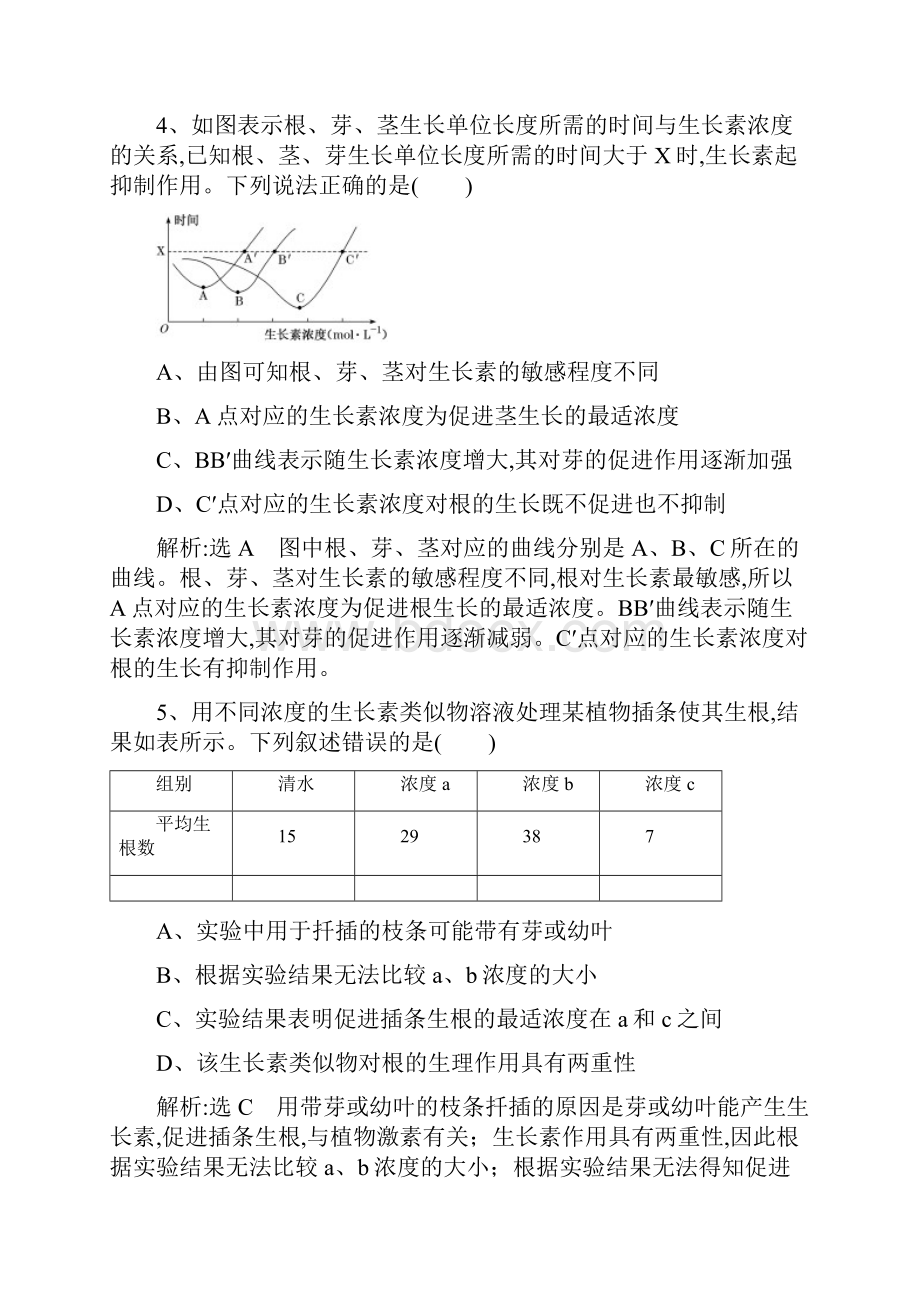 高考生物二轮复习作业及讲义 专题四 调节 串讲二 植物的激素调节 课时作业1 基础练.docx_第3页