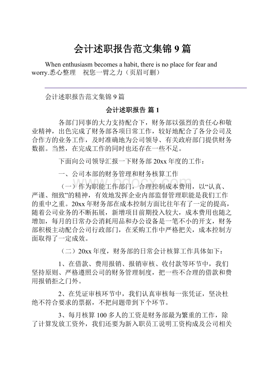 会计述职报告范文集锦9篇.docx