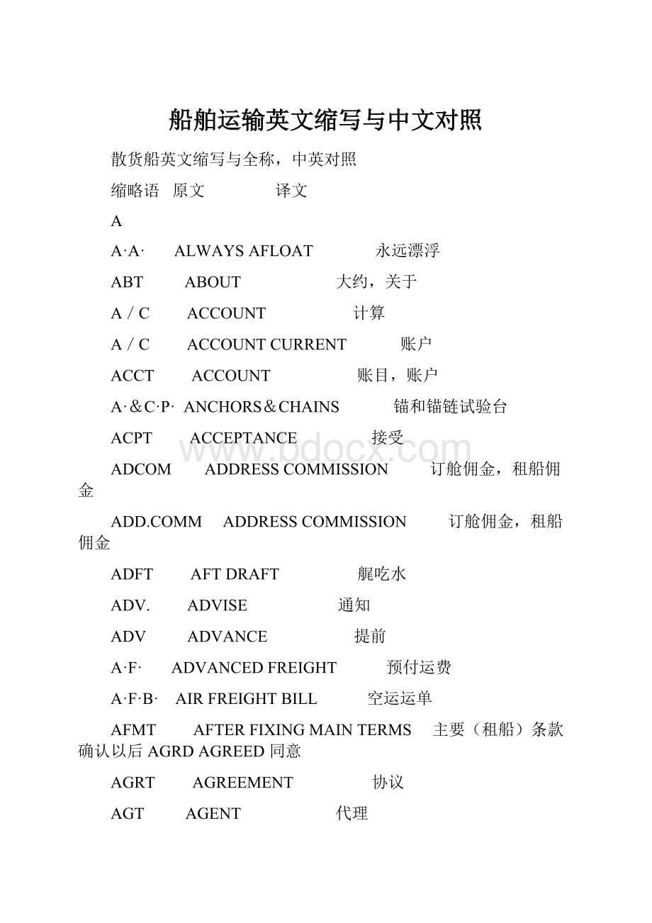 船舶运输英文缩写与中文对照.docx