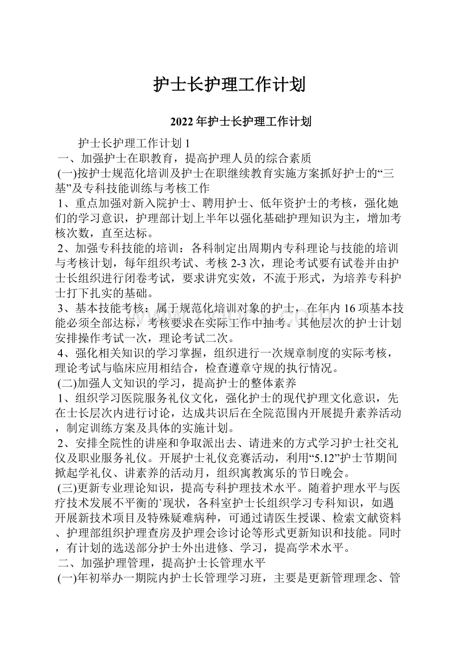 护士长护理工作计划.docx