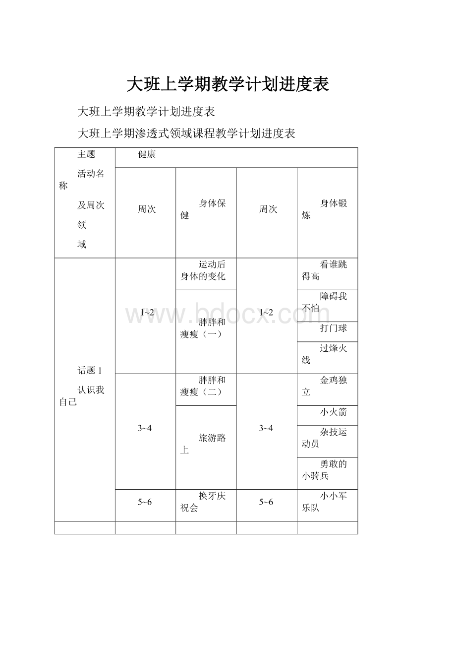 大班上学期教学计划进度表.docx_第1页