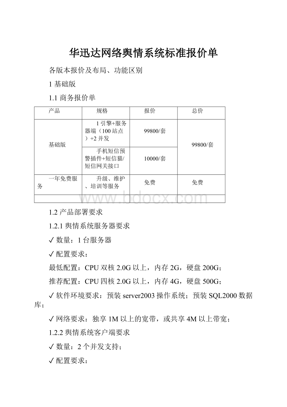 华迅达网络舆情系统标准报价单.docx_第1页