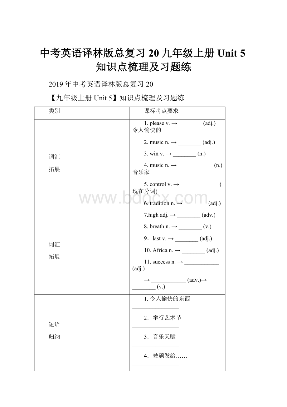 中考英语译林版总复习20九年级上册Unit 5知识点梳理及习题练.docx