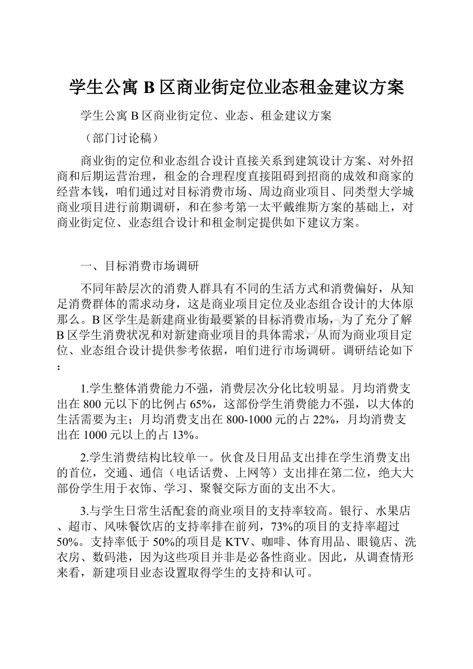 学生公寓B区商业街定位业态租金建议方案.docx